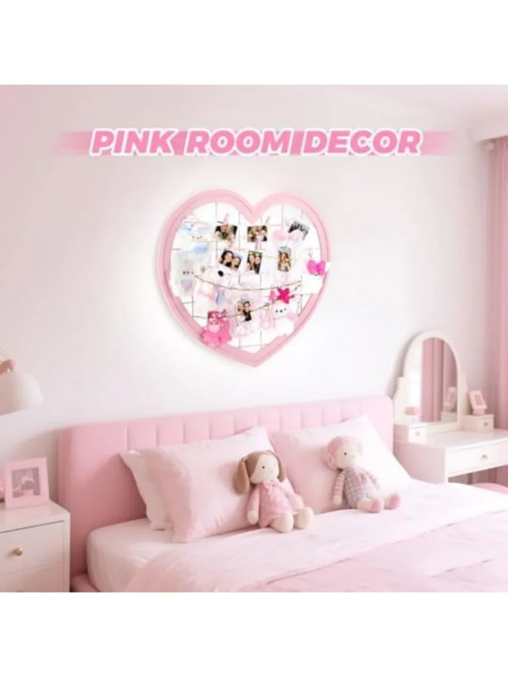 Pink Heart-Shaped Wire Wall Grid Panel for Photo Display & Room Decor